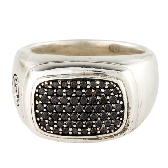 DAVID YURMAN DIAMOND 0.57 CTW STERLING SILVER 925 STREAMLINE SIGNET RING - Picture 1 of 8